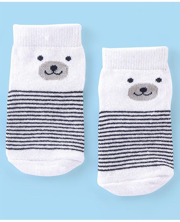 Cutewalk By Babyhug Anti Bacterial Ankle Length Socks Pack Of 5 Bear Print - Navy Blue & White
