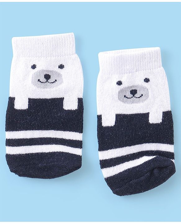 Cutewalk By Babyhug Anti Bacterial Ankle Length Socks Pack Of 5 Bear Print - Navy Blue & White