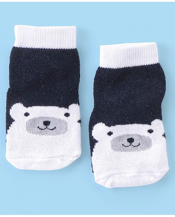 Cutewalk By Babyhug Anti Bacterial Ankle Length Socks Pack Of 5 Bear Print - Navy Blue & White