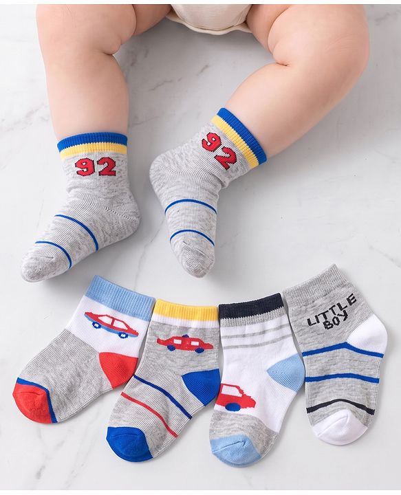 Cute Walk By Babyhug Non Terry Anti Bacterial Ankle Length Design Socks Pack of 5 - Multicolour