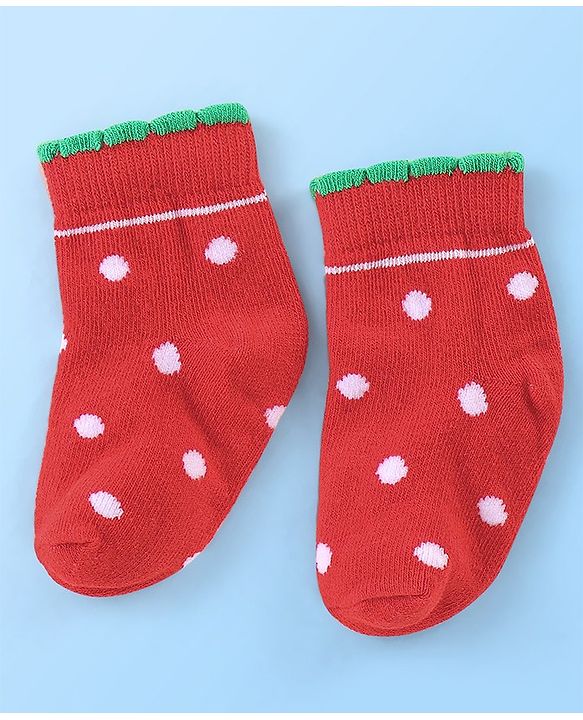 Cute Walk By Babyhug Anti Bacterial Non Terry Ankle Length Strawberry Print Socks Pack Of 5 - Pink & Red