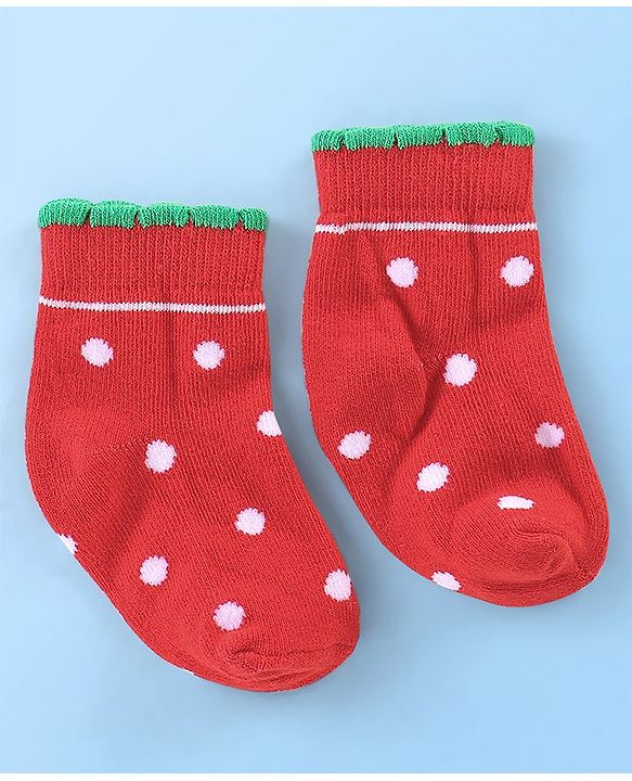 Cute Walk By Babyhug Anti Bacterial Non Terry Ankle Length Strawberry Print Socks Pack Of 5 - Pink & Red