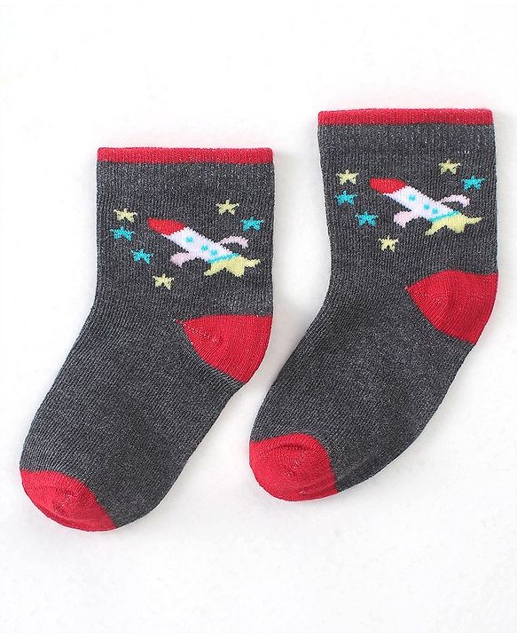 Cute Walk by Babyhug Cotton Blend Ankle Length Anti Bacterial Socks Space Design Pack of 5 - Blue & Grey