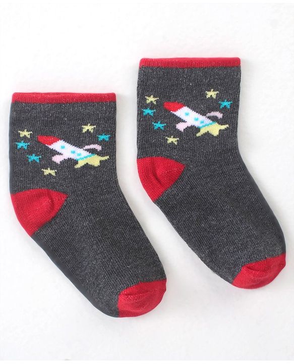 Cute Walk by Babyhug Cotton Blend Ankle Length Anti Bacterial Socks Space Design Pack of 5 - Blue & Grey