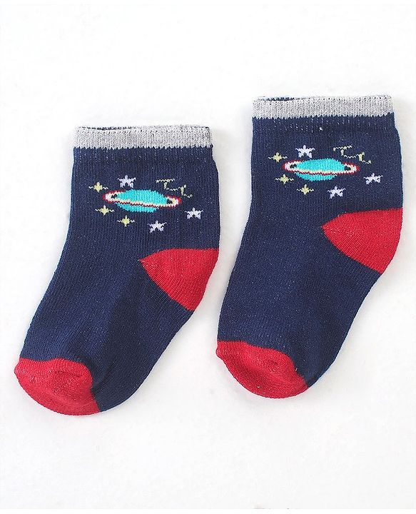 Cute Walk by Babyhug Cotton Blend Ankle Length Anti Bacterial Socks Space Design Pack of 5 - Blue & Grey