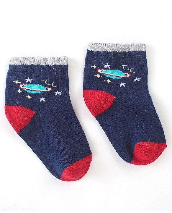 Cute Walk by Babyhug Cotton Blend Ankle Length Anti Bacterial Socks Space Design Pack of 5 - Blue & Grey