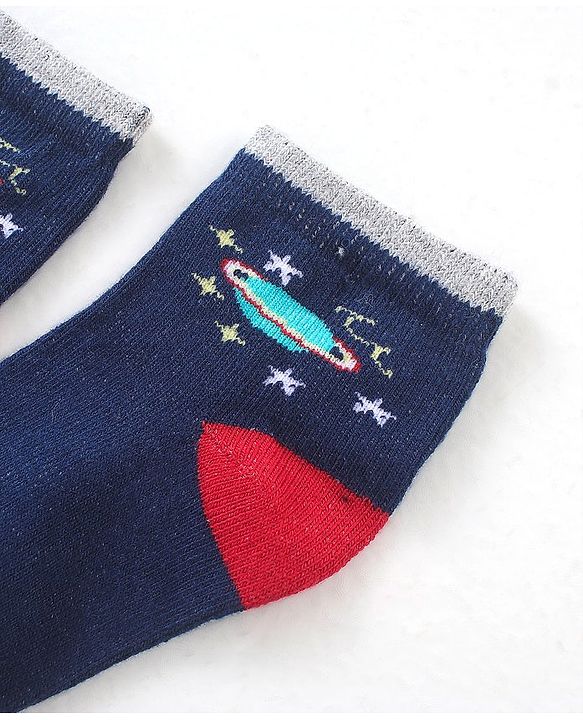 Cute Walk by Babyhug Cotton Blend Ankle Length Anti Bacterial Socks Space Design Pack of 5 - Blue & Grey