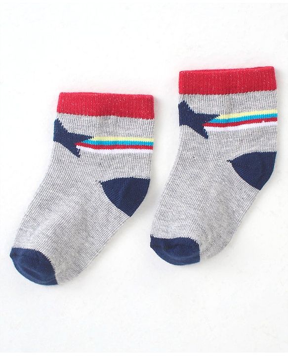 Cute Walk by Babyhug Cotton Blend Ankle Length Anti Bacterial Socks Space Design Pack of 5 - Blue & Grey