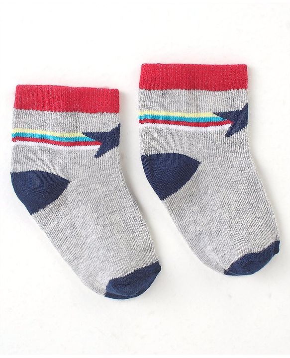 Cute Walk by Babyhug Cotton Blend Ankle Length Anti Bacterial Socks Space Design Pack of 5 - Blue & Grey