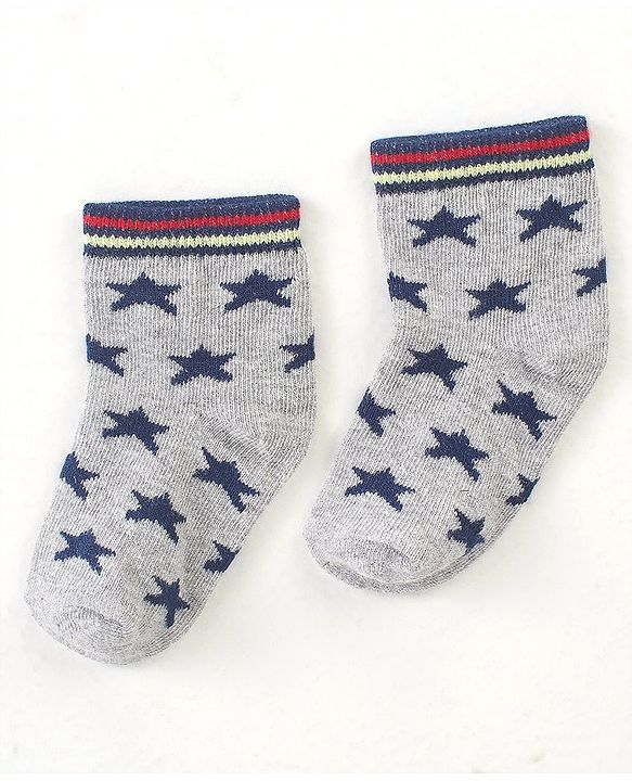 Cute Walk by Babyhug Cotton Blend Ankle Length Anti Bacterial Socks Space Design Pack of 5 - Blue & Grey