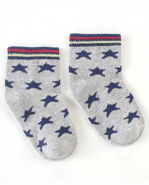 Cute Walk by Babyhug Cotton Blend Ankle Length Anti Bacterial Socks Space Design Pack of 5 - Blue & Grey