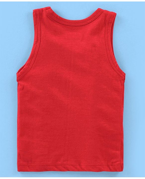 Babyhug 100% Cotton Antibacterial Sleeveless Sando Vests Stripes & Penguin Print Pack of 5- Blue Red & Yellow