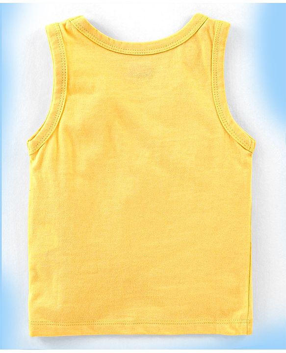 Babyhug 100% Cotton Antibacterial Sleeveless Sando Vests Stripes & Penguin Print Pack of 5- Blue Red & Yellow