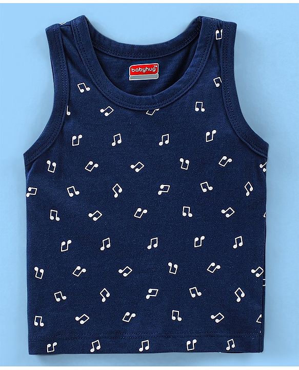 Babyhug 100% Cotton Antibacterial Sleeveless Sando Vests Stripes & Penguin Print Pack of 5- Blue Red & Yellow
