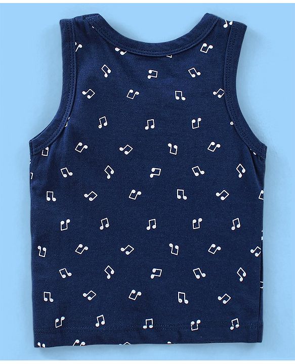 Babyhug 100% Cotton Antibacterial Sleeveless Sando Vests Stripes & Penguin Print Pack of 5- Blue Red & Yellow
