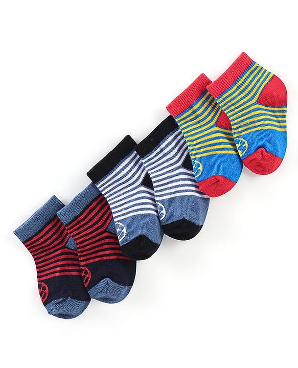 Cute Walk by Babyhug Anti Bacterial Anti Skid Ankle Length Socks Striped Design Pack Of 3 - Multicolour