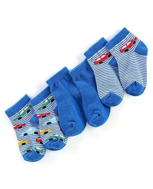 Cute Walk by Babyhug Anti Bacterial Ankle Length Socks Car Design Pack Of 3 - Multicolour