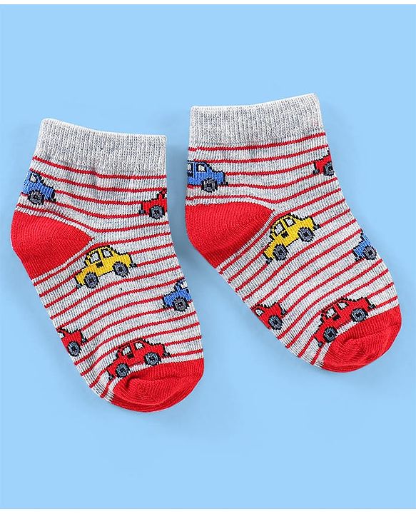 Cute Walk By Babyhug Cotton Anti Bacterial Ankle Length Socks Car & Rocket Design Pack Of 3- Lavender Pink & Blue