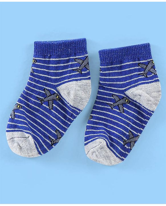 Cute Walk By Babyhug Cotton Anti Bacterial Ankle Length Socks Car & Rocket Design Pack Of 3- Lavender Pink & Blue