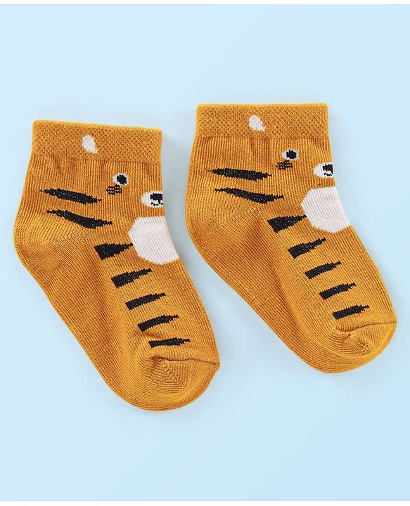 Cute Walk by Babyhug Anti Bacterial Ankle Length Socks Tiger Design Pack Of 3 - Blue White & Yellow