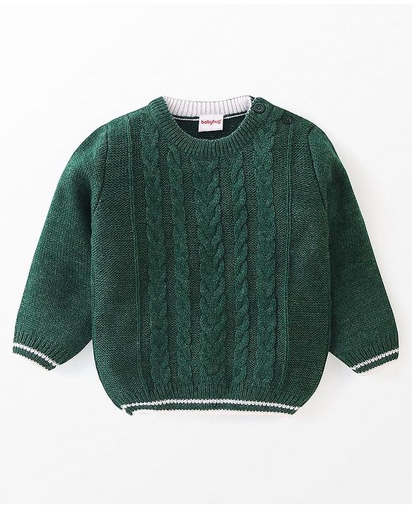 Babyhug Full Sleeves Cable Knit Sweater Solid- Green