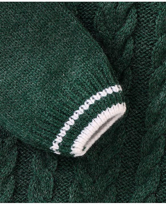 Babyhug Full Sleeves Cable Knit Sweater Solid- Green