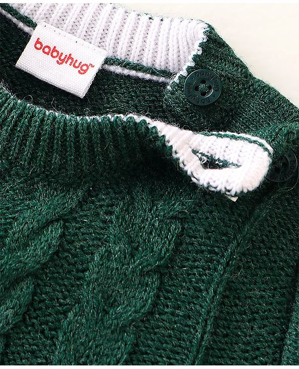 Babyhug Full Sleeves Cable Knit Sweater Solid- Green