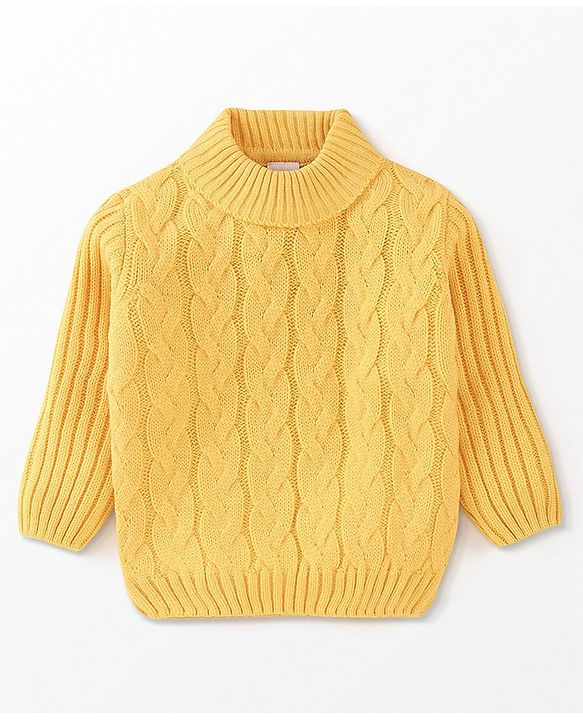 Babyhug Full Sleeves Cable Knit Sweater Solid- Yellow