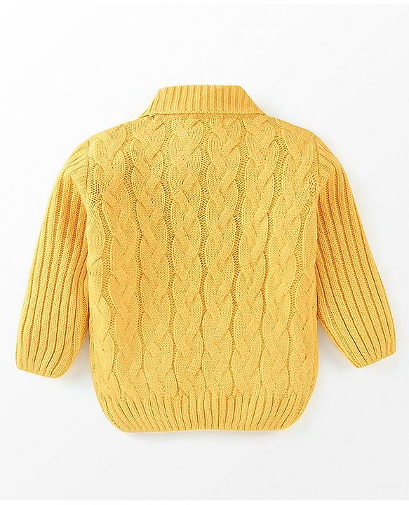Babyhug Full Sleeves Cable Knit Sweater Solid- Yellow