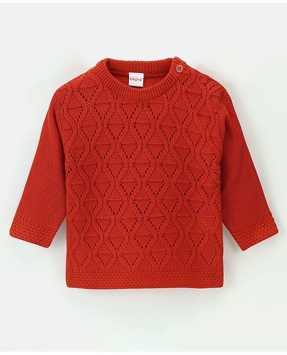 Babyhug Knit Full Sleeves Sweater With Cable Knit Design - Red
