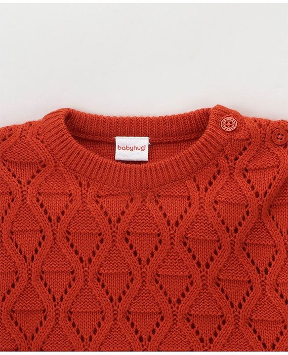 Babyhug Knit Full Sleeves Sweater With Cable Knit Design - Red