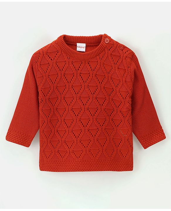 Babyhug Knit Full Sleeves Sweater With Cable Knit Design - Red