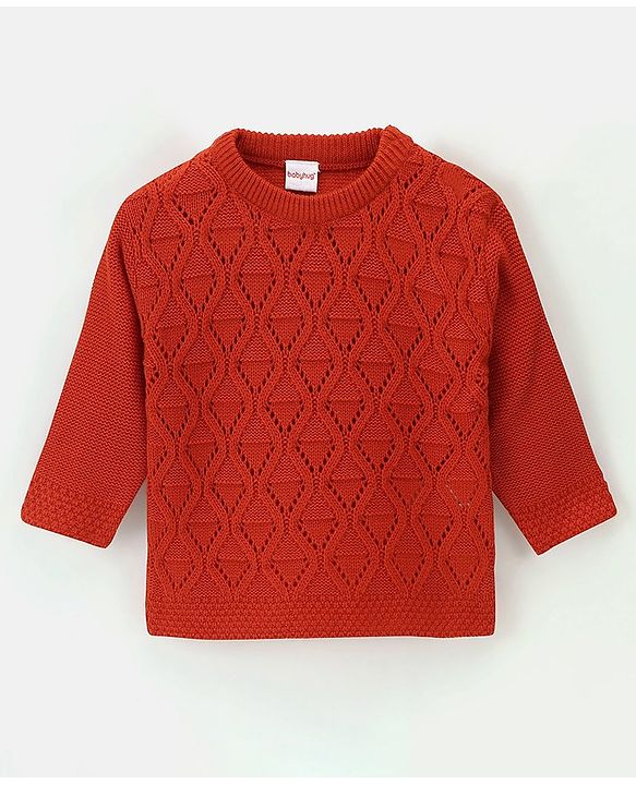 Babyhug Knit Full Sleeves Sweater With Cable Knit Design - Red