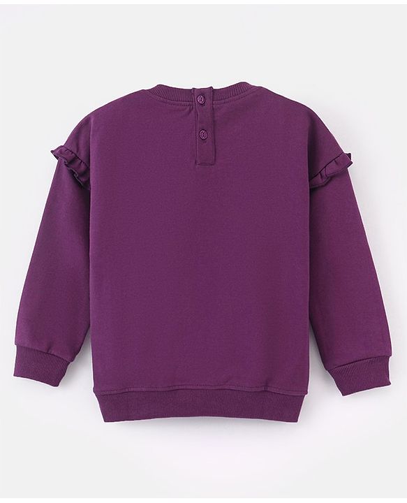 Babyhug Cotton Knit Full Sleeves Sweatshirt with Sequins & Frill Detailing - Dark Purple