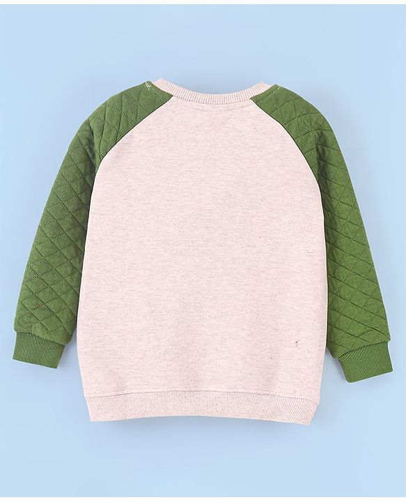 Babyhug Cotton Knit Raglan Sleeves Sweatshirt with Quilting Details & Lion Graphics Print - Oatmeal
