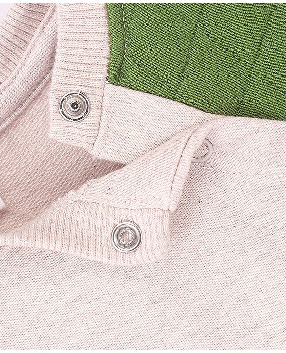 Babyhug Cotton Knit Raglan Sleeves Sweatshirt with Quilting Details & Lion Graphics Print - Oatmeal