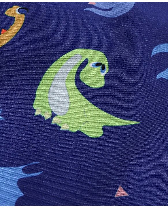 Babyhug Raglan Half Sleeves Dino Printed Thigh Legged Swimsuit  - Navy Blue