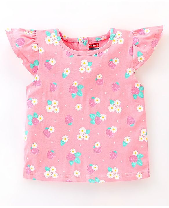 Babyhug 100% Cotton Cap Sleeves Tee With Dungaree Floral Print & Embroidery- Pink & Blue