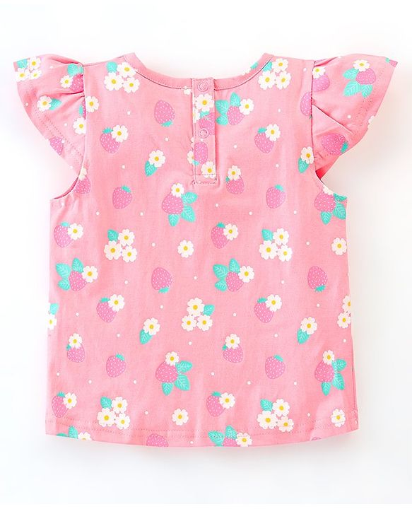 Babyhug 100% Cotton Cap Sleeves Tee With Dungaree Floral Print & Embroidery- Pink & Blue