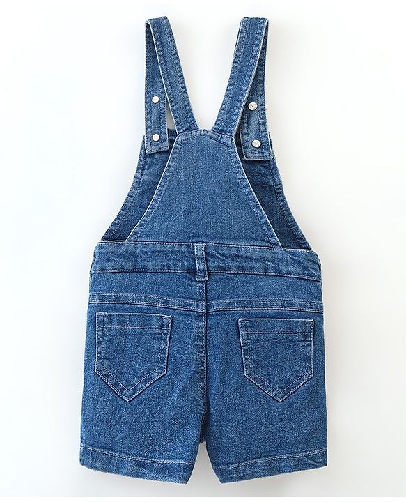 Babyhug 100% Cotton Cap Sleeves Tee With Dungaree Floral Print & Embroidery- Pink & Blue