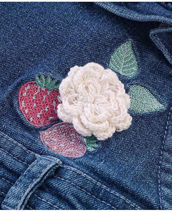 Babyhug 100% Cotton Cap Sleeves Tee With Dungaree Floral Print & Embroidery- Pink & Blue