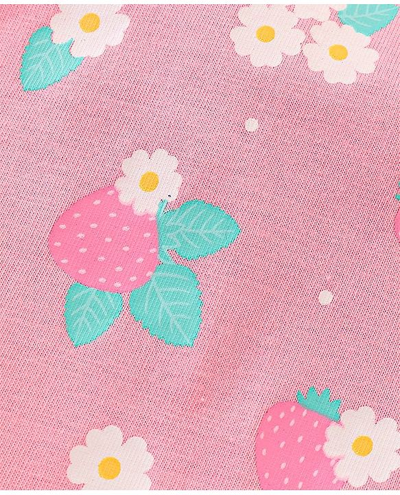 Babyhug 100% Cotton Cap Sleeves Tee With Dungaree Floral Print & Embroidery- Pink & Blue