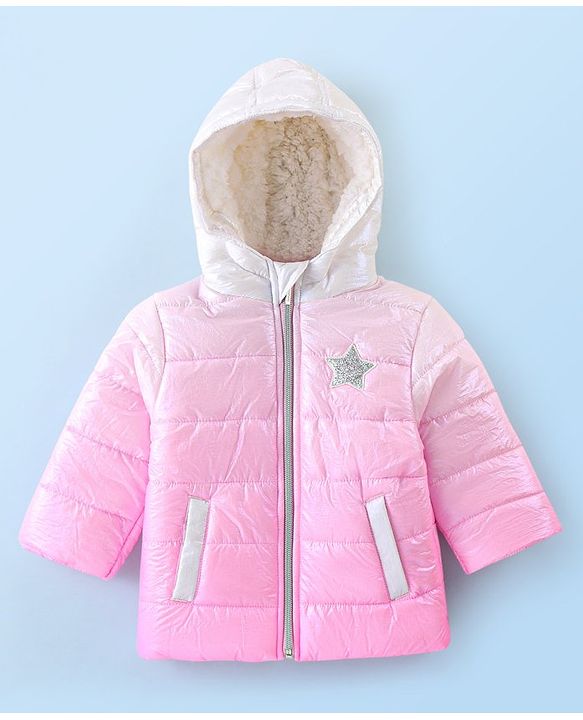 Babyhug Woven Full Sleeves Hoodie with Star Badge - Pink