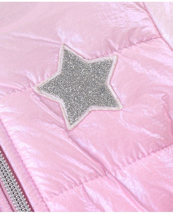 Babyhug Woven Full Sleeves Hoodie with Star Badge - Pink