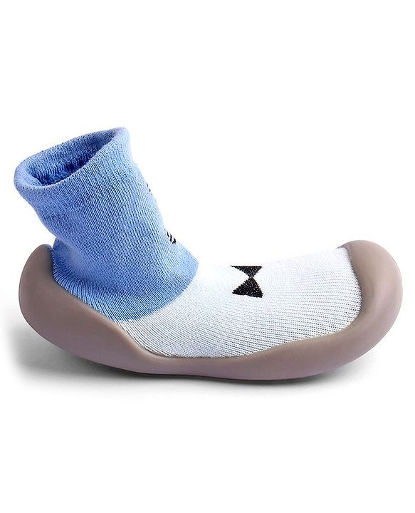 Cute Walk by Babyhug Slip On Sock Shoes Bow Design- Blue & White