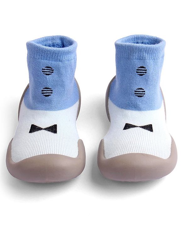 Cute Walk by Babyhug Slip On Sock Shoes Bow Design- Blue & White