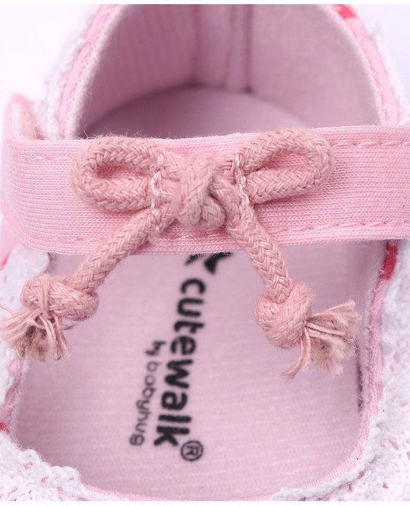 Cute Walk by Babyhug Booties With Velcro Closure & Polka Dot Print- Pink