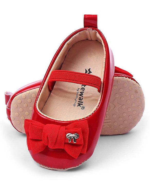 Cute Walk by Babyhug Booties with strap and Bow Applique - Red