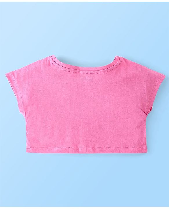 Babyhug Cotton Knit Half Sleeves Minnie Mouse Printed Crop Top with Inner Tee - Pink & White