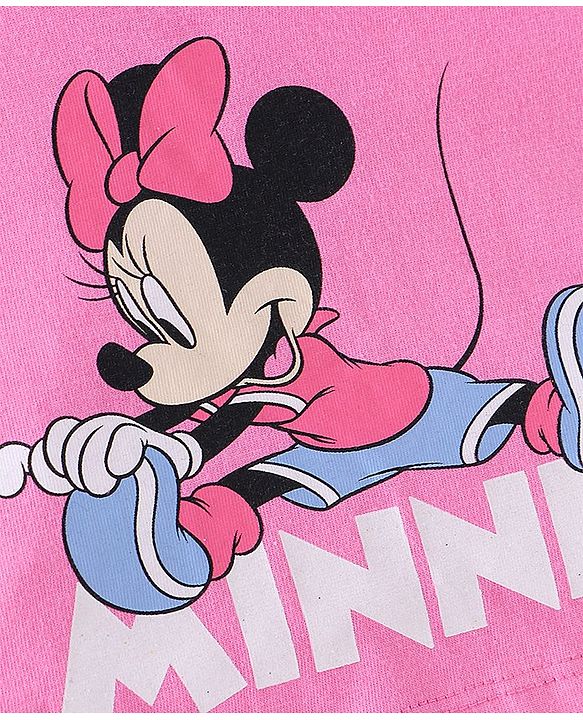 Babyhug Cotton Knit Half Sleeves Minnie Mouse Printed Crop Top with Inner Tee - Pink & White
